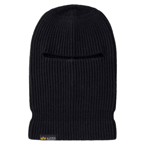 Alpha Industries Herren Label Balaclava Beanie-Mütze, Schwarz, Einheitsgröße EU