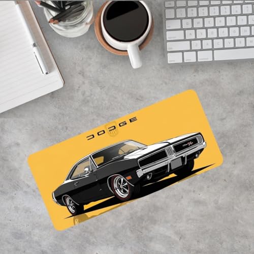 Image of Moto Edition Desk Mat 23x11 Inch - Racing-Themed Keyboard & Mouse Pad for Office, Home & Gaming | Non-Slip Rubber Base, Waterproof Surface, Supercar & Bike Inspired Table Mat (Classic Dodge)