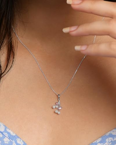 Image of Clara 925 Sterling Silver Pearl Pendant Necklace with Chain | Platinum Plated | Minimal Daily Wear | Gift for Women & Girls