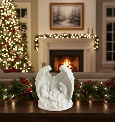 Image of Illuminated Angel Wings Holy Family LED Tea Light - Warm Glow Eco Friendly Home Decor Lamp