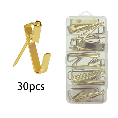 Image of 30lb,50lb,100 lb Picture Hangers,Heavy Duty Picture Hanging Kit Metal Picture Hanging Hooks for Wood or Drywall (30pcs-50lbs), Gold, FAN060807