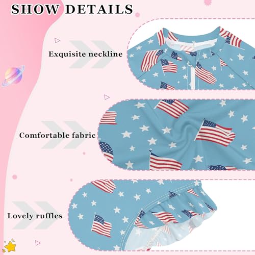 July 4th American Flag Girls Long Sleeve Rashguard Swimsuit UV Protection One-Piece Swimwear B04045964