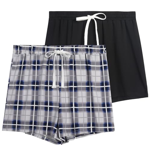 Image of 2 Pack Pajama Shorts for Women Cotton Sleep Shorts Casual Lounge Pants Drawstring Pj Bottoms