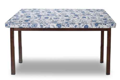 Image of The Furnishing Tree Elastic Cotton Rectangular Dining Table Cover 30x48 in Inches Floral Blue on White Base