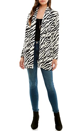 Women's Animal Zebra Print Casual Lightweight Open Front Cardigans And Soft Basic Drape Long Sleeve Sweater Coat (Zebra_Ivory, X-Large) #TOP5