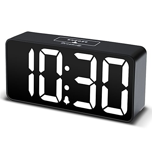 DreamSky Compact Digital Alarm Clock with USB Port for Charging, Adjustable Brightness Dimmer