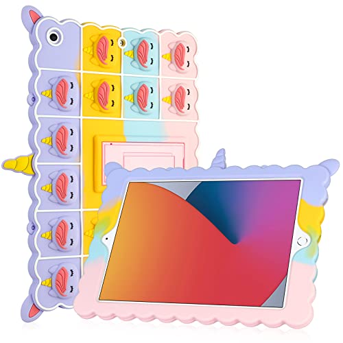 Aemotoy Pop iPad 10.2 Inch Case for iPad 9th/8th/7th Generation (2021/2020/2019) Kids 3D Cartoon Stylish Fidget Bubbles Soft Silicone Shockproof Tablet Cover Built with Kickstand for iPad 10.2 Inch