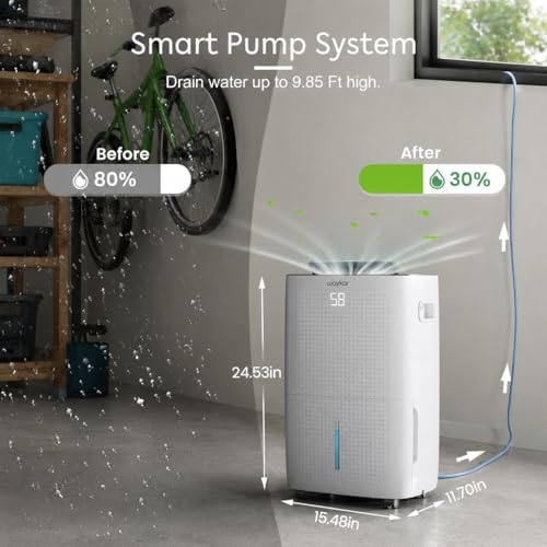 Image of Waykar 145 Pints 6,500 Sq. Ft High Efficiency Dehumidifier with Pump for Commercial and Industrial Large Room, Basement, Home, Storage, Warehouse with Drain Hose and Water Tank