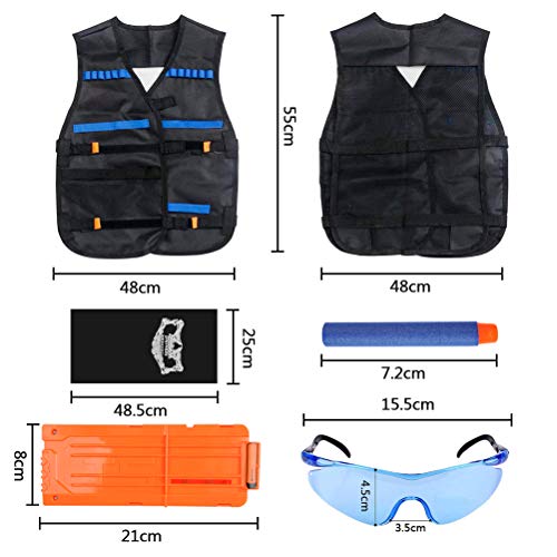 TIMESETL 37Stück Taktische Weste Jacke Set, Nerf N-Strike Elite Set, Nerf Weste, Nerf Zubehör Set mit 30er Darts + 2er Schnellladeclips + 1 Nerf Brille + 1 Maske + 2 Armbänder