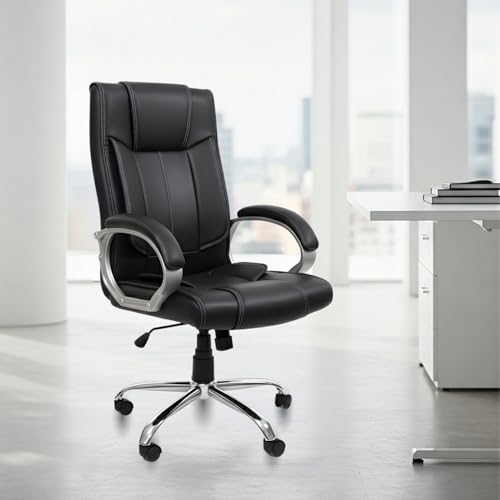 Image of activa Ergonomic Office Chair | Premium Leatherette Boss Chair with Padded Seat & Backrest | Adjustable Height Seat for Work /Study /Gaming (Kylie, Black)