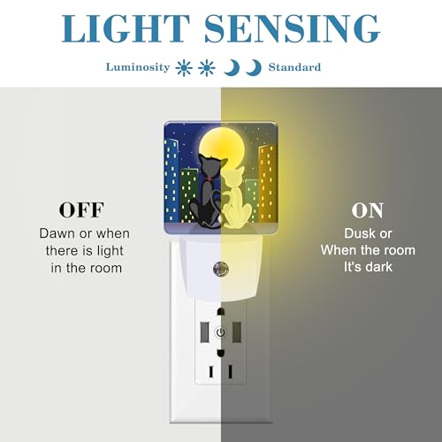 Image of Night Light for Kids Girls Boys, Romantic Couple Cats Under Moon LED Night Light Plug into Wall with Dusk to Dawn Sensor for Room Decor, Hallway, Kitchen, Bathroom, Nursery, Stairs