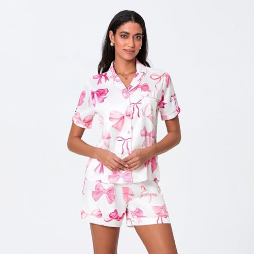 Image of Yiulangde Cowboys Boot Pajamas for Women Y2k 2 Piece Heart Bow Preppy Pjs Coquette Short Sleeve Shirts Matching Pj Shorts Set