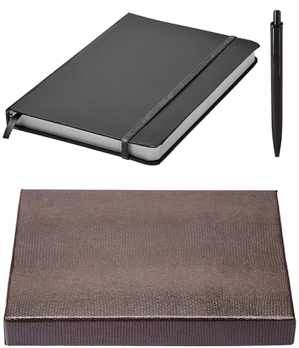 Image of amazon basics A5 Journal /Notebook /Diary with Ribbon Bookmark & Pen | Gift Set For Corporate and Personal Occasions(Black)