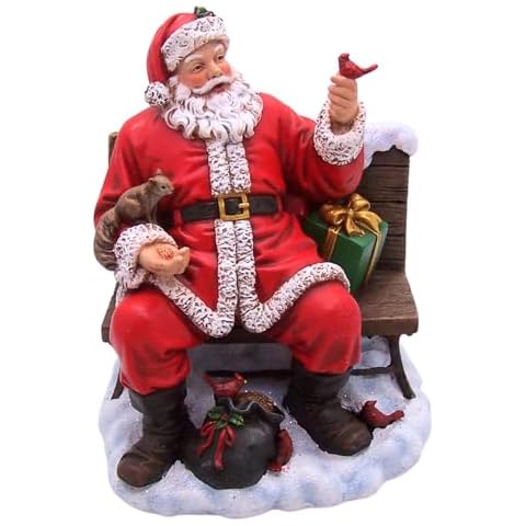 Wowser Santa Feeding Cardinals on Bench Figurine - 11-Inch Freestanding Christmas Décor Cover