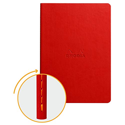 RHODIA 116412C, Soft Notebook with Raspberry Textile Stitching, A5, Lined, 64 pages, Clairefontaine Ivory Paper 90 g/m