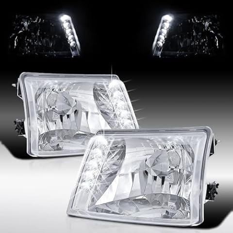 AUTOZENSATION Compatible with 1998-2000 Ford Ranger LED Headlights Chrome L + R Pair Headlamp Cover