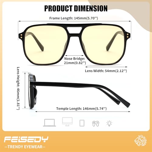 Image of FEISEDY Retro 70s Blue Light Filter Glasses 99.99% Blue Light Blocking Gaming Glasses Computer Glasses for Men Women Amber Tinted G2835