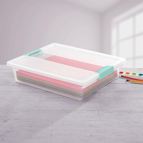 Image of Sterilite Clip Box, Stackable Small Storage Bin with Latching Lid, Plastic Container to Organize Office, Crafts, Clear Base and Lid, Large, 1-Pack