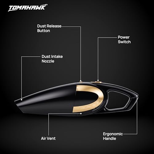 Image of Tomahawk Electric Car Vaccum Cleaner for Car & Wet Cleaning with Suction Power 5000pa | 4.5 Meter Power Cord Cable -12V DC Supply | 120 W Rated Power | 150ml Dust Cup Capacity (Electric)