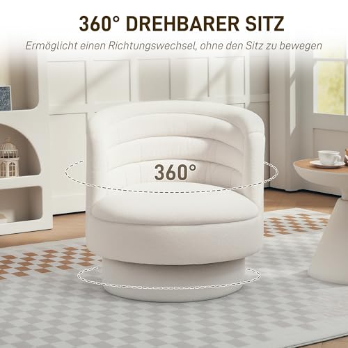 HOMCOM Sessel Wohnzimmer Drehbarer Relaxsessel mit Armlehnen, Loungesessel Lesesessel mit Sherpa-Optik, Polstersessel für Schlafzimmer Cremeweiß