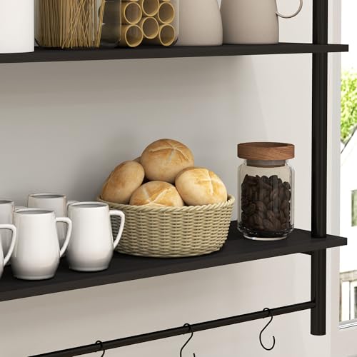 HOMCOM Estante de Pared de 2 Niveles Estante Flotante Repisas de Pared con 4 Ganchos 2 Estantes y Marco de Acero para Entrada Salón Dormitorio 80x24x65 cm Negro - imagen 8