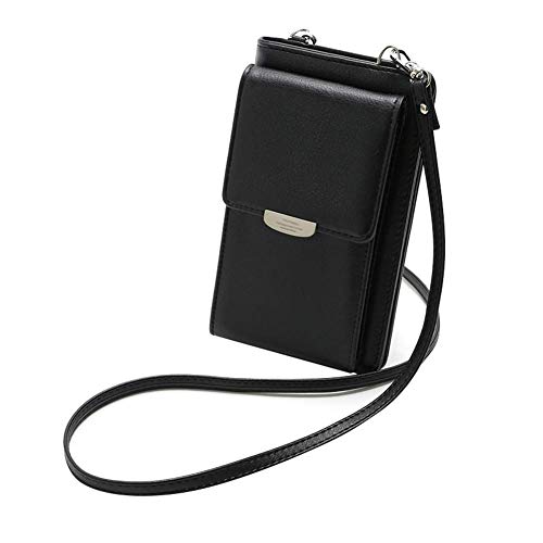 Reuvv Femme Bandoulière Téléphone Étui Portefeuille Cuir Souple Téléphone Porte-Monnaie Sac Multi Fonction Sac Bandoulière, Tout-en-Un Modèle - Noir Cover