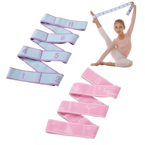 ZORTVUL 2 Pièces Bande De Yoga Stretching - Avec 8 Boucles - Bande De Résistance - Élastique - Pour Pilates, Danse, Gymnastique, Étirement Efficace (Bleu Violet)
