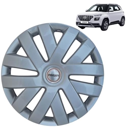 Image of Prigan Wheel Cover for Hyundai Venue E 15 Inch Silver Wheel Cap (Available in 15 Inch) (Set of 4 Pcs) (Press Fitting) Model- Polo Silver-15