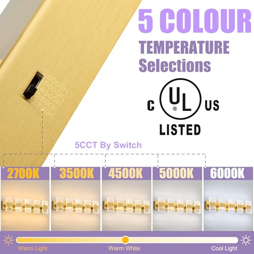 Image of Modern LED Bathroom Light Fixtures Dimmable 5-Light Gold Vanity Light
