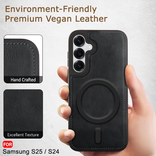 Image of TheGiftKart Genuine Leather Finish Back Cover Case for Samsung Galaxy S25 / S24 5G | Raised Edges for Camera & Screen Protection | Shockproof Stunning Minimalist Design (MagSafe Compatible, Black)