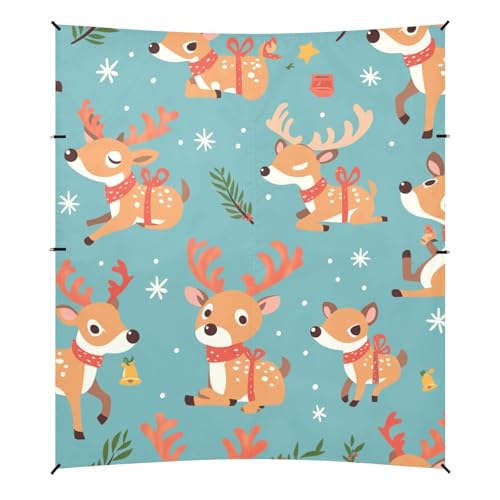 Cute Reindeer Cartoon Deer with Snow Beach Cabana UPF50+ Waterproof Outdoor Sun Shade Includes Sand Shovel, Sandbags, Stability Poles for Camping, Picnics, Backyard