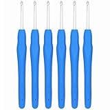 6Pcs 4mm Aluminum Soft Grip Rubber Ergonomic Handle Crochet Hook Knitting Needles US Size G (Size 6) for DIY Yarn Craft,Nice Gift for Women Adults Kids Children Beginners (Blue)