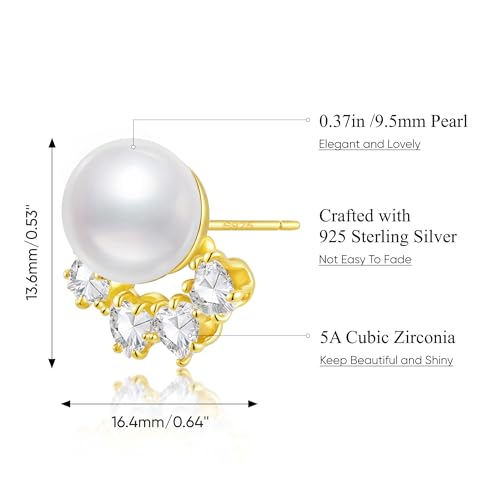 Pearl Earrings for Women - 925 Sterling Silver Stud Earring with Heart Cubic Zirconia Crystal Dainty Elegant Jewelry Gifts for Her Birthday Wedding Mothers Day4