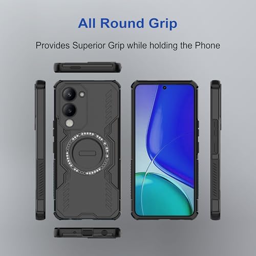 Image of amazon basics Back Case Cover for Vivo Y19 5G | Magnetic Case with Built-in Metal Ring | Supports Mag-Safe Charger, Wallet & Car Mount | Shockproof Hybrid PC + TPU | Black