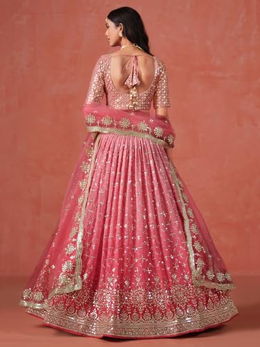 Image of Zeel Clothing Women Georgette Semi stitched Sequins Zari Embroidered Lehenga Choli With Dupatta (7086-Latest, Free size)