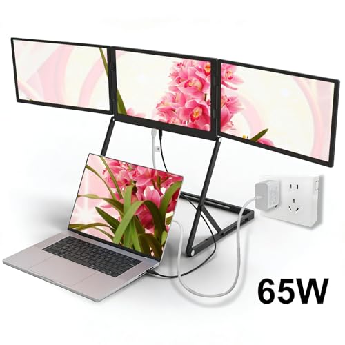Image of 14-Inch WUXGA IPS 60Hz Triple Portable Monitor Extender | for 13-16 inchLaptops,Stable Bracket with Anti-Pinch Design,Aluminum Alloy,USB-C & H /D Interface,Suitable for Travel,Home Office
