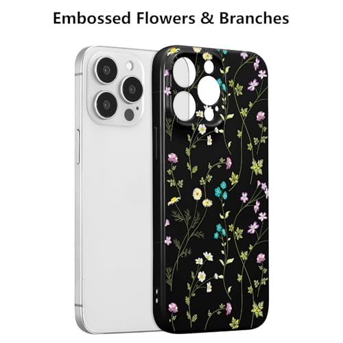 Image of RALEAVO Floral Case for iPhone 16 Pro, Flower Branch Pattern Design Cute Cover Case for Girls Women Slim Thin Soft Silicone Shockproof Anti-Slip Phone Case for iPhone 16 Pro (6.3 inch),Black | for iPhone 16 Pro Case with Cute Flower Branch Pattern Design,Pretty Case for Girls Women,Soft Silicone Shockproof Cover