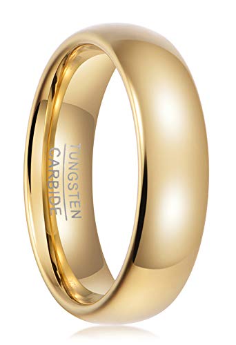 Lanchela & Co. Tungsten Carbide Ring Mens Wedding Band Domed,Tungsten Ring Women,Engagement Promise,2mm 4mm 6mm 8mm,Rose Gold Black Silver White,Shiny Polished,Comfort Fit(6mm,Gold,Size8)