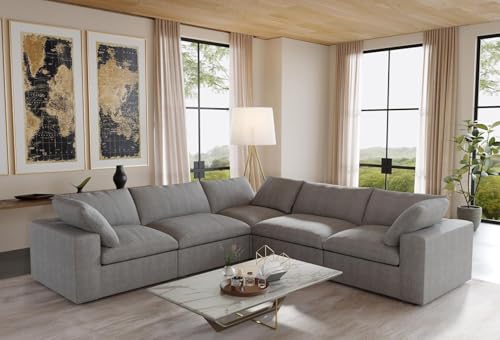Image of JACH V-Shaped Cloud Sectional Couch for Living Room, 5-Seats Modular Convertible Sofas, Sofa Covers Removable, Cloud Sofa for Living Room, Apartment (Grey)