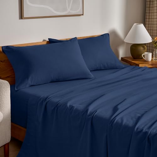Bare Home Flannel Sheet Set 100% Cotton Twin Extra Long, Velvety Soft Heavyweight - Double Brushed Flannel - Deep Pocket (Twin XL, Dark Blue)