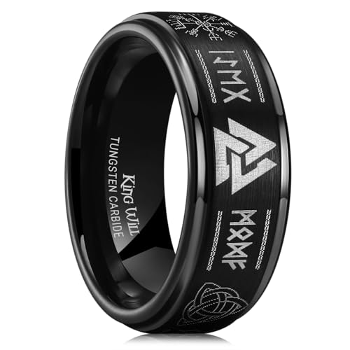 King Will 8mm Black/Silver/Blue Mens Tungsten Carbide Ring Laser Celtic Knot/Wolf Head/Dragon Polish Edge Wedding Band Comfort Fit