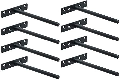 Sayayo Floating Shelf Bracket, Invisible Hidden Heavy Duty Shelf Support for Concealed Wood Shelves Wall Mounted, Stainless Steel Matte Black Finish, 8 pcs, EJY8006B-8P