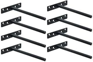 Sayayo Floating Shelf Bracket, Invisible Hidden Heavy Duty Shelf Support for Concealed Wood Shelves Wall Mounted, Stainless Steel Matte Black Finish, 8 pcs, EJY8006B-8P
