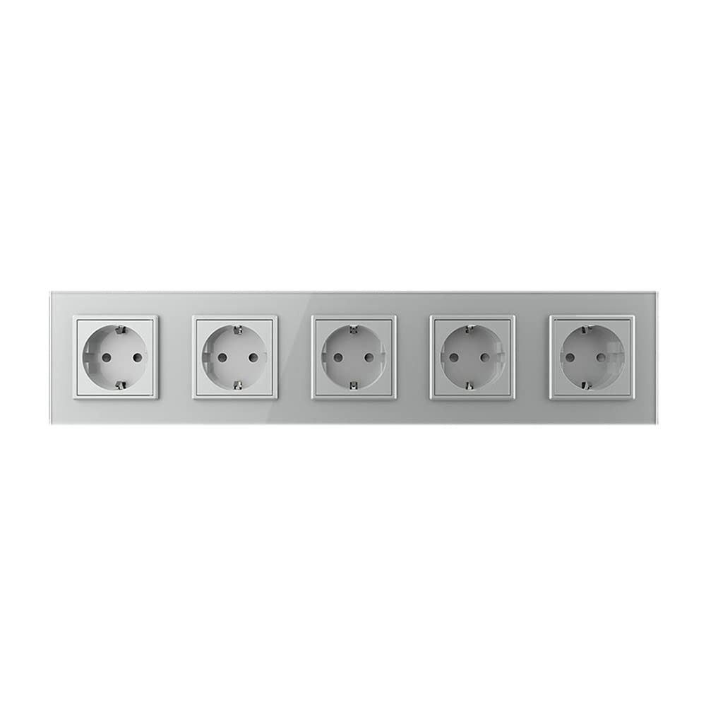 LIVOLO Glas Steckdose Wandsteckdose 5 Fach Unterputz UP Komplettset mit Glasrahmen in Grau