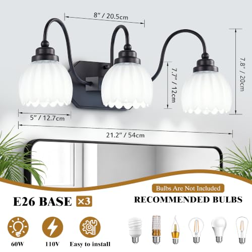 Image of Vintage Bathroom Light Fixtures,3 Light Milk White Crystal