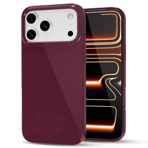 LoeoeL for iPhone 17 Pro Phone Case Liquid Silicone, Cute Girly Thin Ultra Slim Jelly Soft Rubber Gel Protective Glossy Hard Plastic Case, Plain Solid Color Cover for Women Girl, Burgundy Maroon
