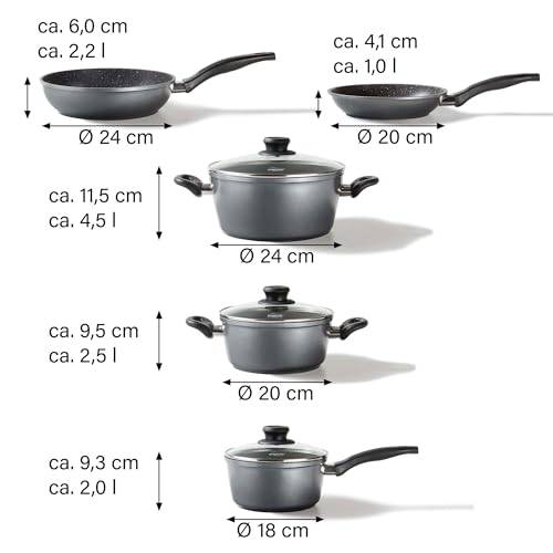 Foto von STONELINE Topfset Induktion, 8-teiliges Topfset mit Deckel, Kochtopf Set beschichtet mit echten Steinpartikeln, Aluguss Töpfe und Pfannen geeignet für alle Herdarten