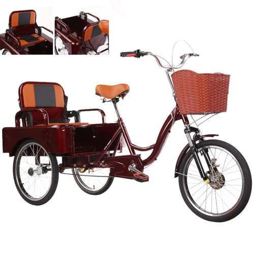 hKjPlvf 20-Zoll-Dreirad für Erwachsene – Transport von Passagieren und Gepäck, Komfortables Cruiser-Bike mit klappbarem Passagiersitz – perfekt zum Einkaufen/Fahren/Picknicken, Traglast 200 kg