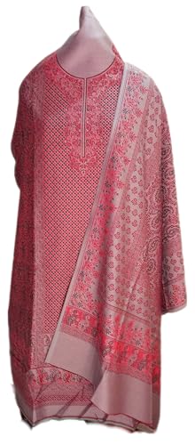 Image of Womens designer woolen suit for women with salwar and kashmiri shawl winter wear kani unstitched fabric set, stylish kurta pant set woollen dress material for women by pure pashmina wooltex