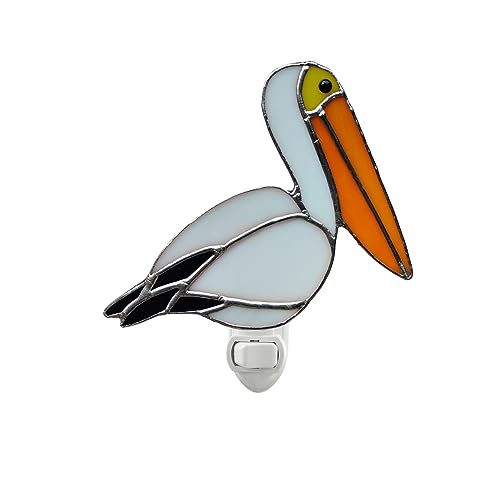 Image of CHEZBABY Stained Glass Night Light Plug into Wall Lamp Decorative Accent Nightlight for Hallway Bedroom Bathroom Kitchen Home Decor(Pelican)
